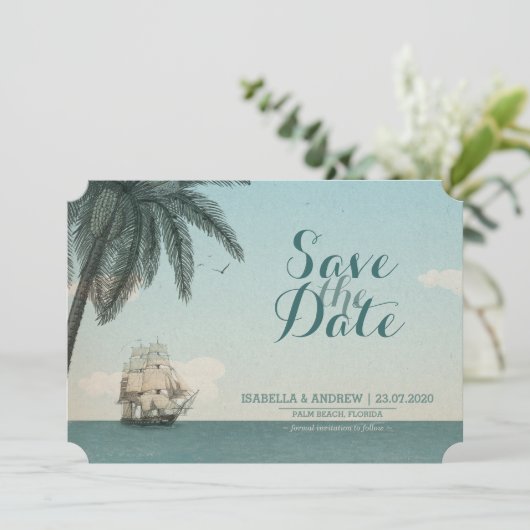 Hochzeit in Urlaubsort Save the Date (Stehend Vorderseite)