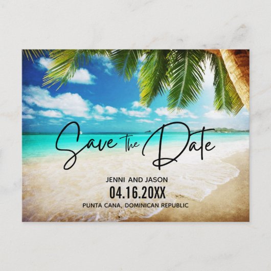 Hochzeit in Urlaubsort Save the Date Ankündigungspostkarte (Vorderseite)