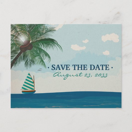 Hochzeit in Urlaubsort Save the Date Ankündigungspostkarte (Vorderseite)