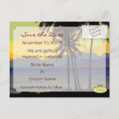 Hochzeit in Urlaubsort Save the Date Ankündigungspostkarte (Rückseite)