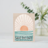 Hochzeit in Urlaubsort Save the Date Ankündigungspostkarte (Stehend Vorderseite)