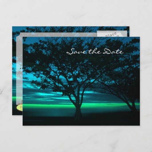 Hochzeit in Urlaubsort Save the Date Ankündigungspostkarte (Vorne/Hinten)