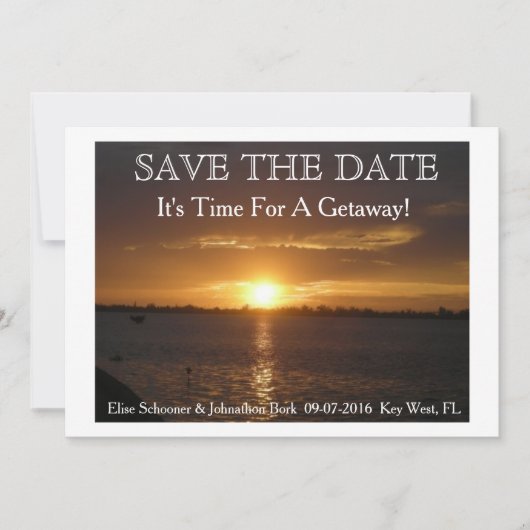 Hochzeit in Urlaubsort Save the Date. Date (Vorderseite)