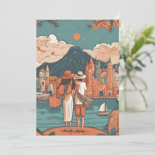 Hochzeit in Urlaubsort Save the Date Einladung (Stehend Vorderseite)