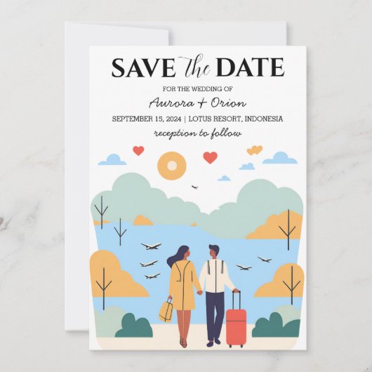 Hochzeit in Urlaubsort Save the Date Einladung (Vorderseite)