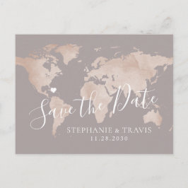 Hochzeit in Urlaubsort Save the Date Mauve Map Ankündigungspostkarte