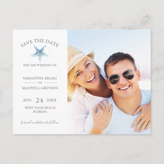 Hochzeit in Urlaubsort Save the Date Postkarte (Vorderseite)