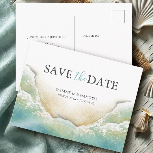 Hochzeit in Urlaubsort Save the Date Postkarte