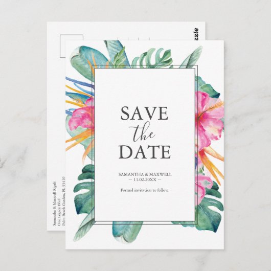 Hochzeit in Urlaubsort Save the Date Postkarten (Vorne/Hinten)