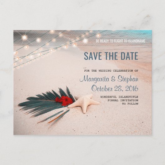 Hochzeit in Urlaubsort Save the Date Ticket Ankündigungspostkarte (Vorderseite)
