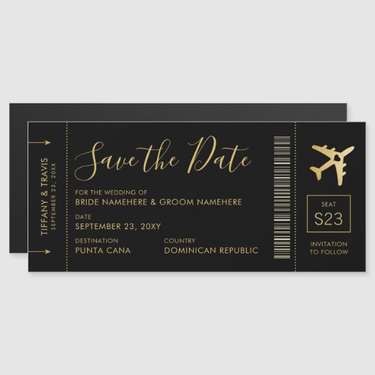 Hochzeit in Urlaubsort Save the Date Ticket Magnet (Vorne/Hinten)