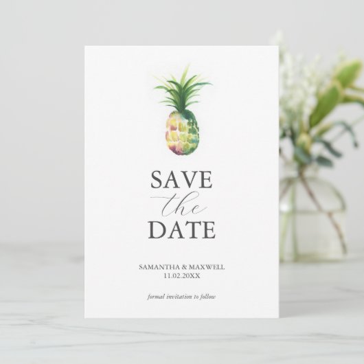 Hochzeit in Urlaubsort Save the Date tropisch (Stehend Vorderseite)