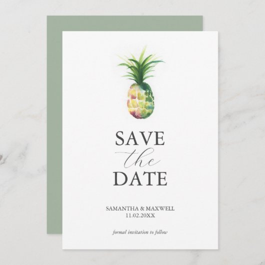 Hochzeit in Urlaubsort Save the Date tropisch (Vorne/Hinten)