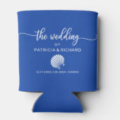 Hochzeit in Urlaubsort Seashell Royal Blue Dosenkühler (Rückseite)