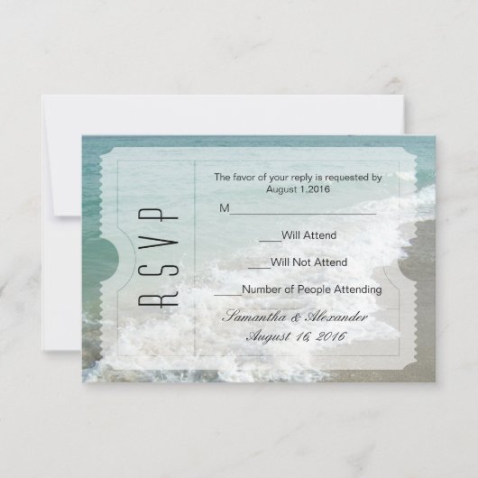 Hochzeit in Urlaubsort Ticket Kleine UAWG RSVP Karte (Vorderseite)