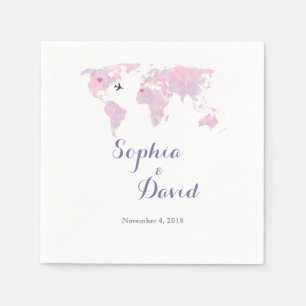 Hochzeit in Urlaubsort Travel Watercolor Weltkarte Serviette