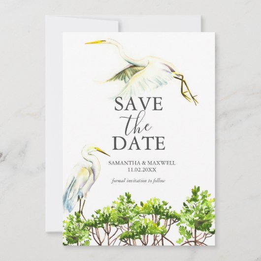 Hochzeit in Urlaubsort Tropenvogel Save the Date (Vorderseite)