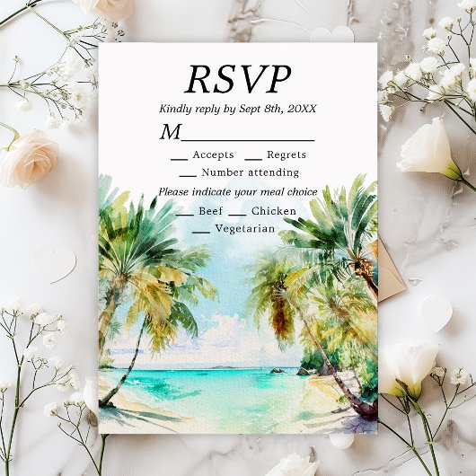 Hochzeit in Urlaubsort Tropical Beach RSVP Karte