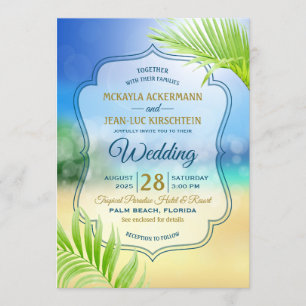 Hochzeit in Urlaubsort Tropical Palm Tree Leaf Einladung