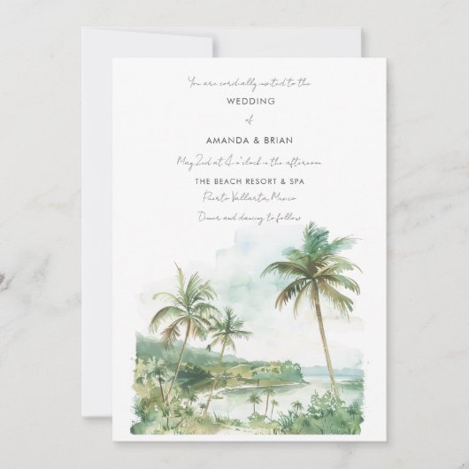 Hochzeit in Urlaubsort von Aquarell Beach Einladung (Vorderseite)