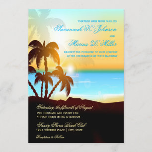 Hochzeit in Urlaubsort von Beach Palm Trees Einladung