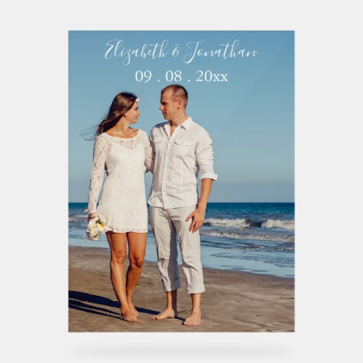 Hochzeit in Urlaubsort von personalisierten Fotos Acrylschild (Vorderseite)
