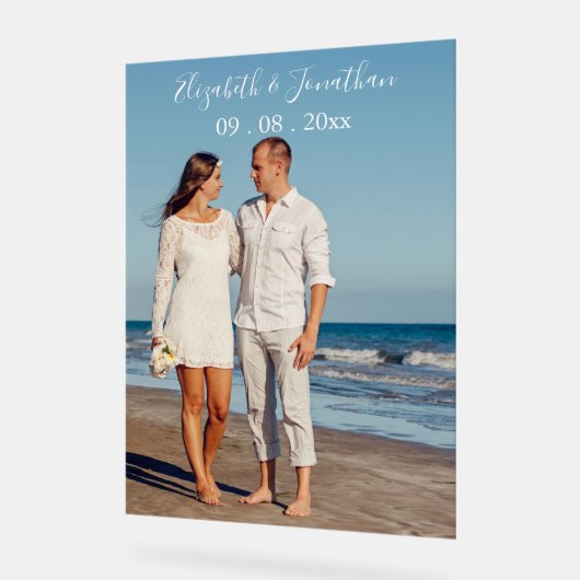 Hochzeit in Urlaubsort von personalisierten Fotos Acrylschild (Winkel)