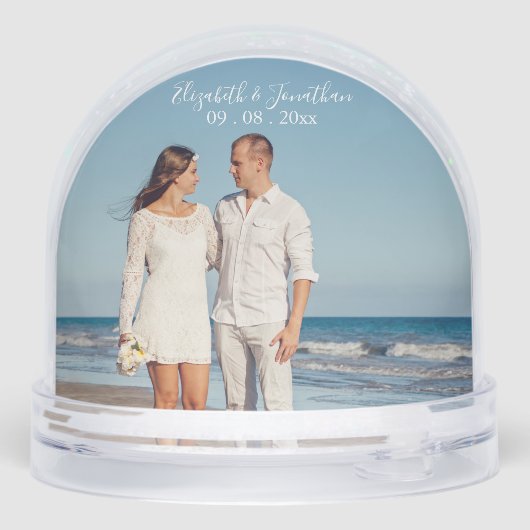 Hochzeit in Urlaubsort von personalisierten Fotos Schneekugeln (Rückseite)
