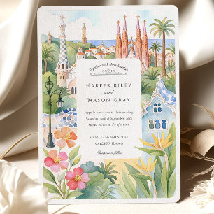 Hochzeit in Urlaubsort Watercolor Barcelona Einladung