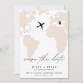Hochzeit in Urlaubsort World Map Foto Save The Date (Vorderseite)