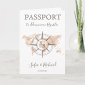 Hochzeit in Urlaubsort World Map Passport Compass Einladung (Vorderseite)