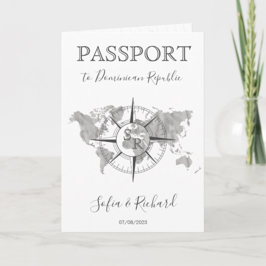 Hochzeit in Urlaubsort World Map Passport Compass Einladung (Vorderseite)