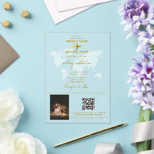 Hochzeit in Urlaubsort World Pass Gold Clear Acryleinladungen