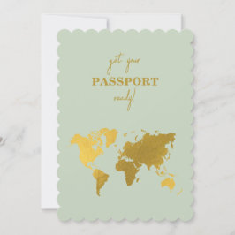 Hochzeit in Urlaubsort World Passport Sage Green G Einladung
