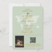 Hochzeit in Urlaubsort World Passport Sage Green G Einladung (Rückseite)