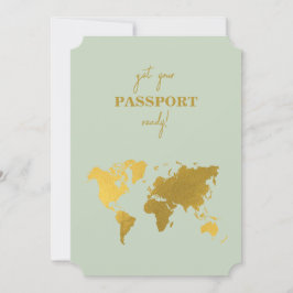 Hochzeit in Urlaubsort World Passport Sage Green G Einladung