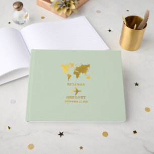 Hochzeit in Urlaubsort World Passport Sage Green G Gästebuch