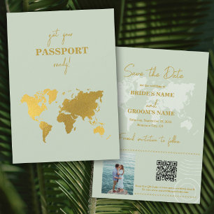 Hochzeit in Urlaubsort World Passport Sage Green G Save The Date
