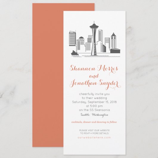 Hochzeit in Urlaubsorts-Seattleskyline-Einladung Einladung (Vorne/Hinten)
