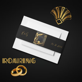 Hochzeit in Vintagem schwarzem Gold der 20er Jahre Einladungsbanderole