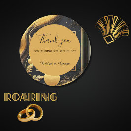 Hochzeit in Vintagem schwarzem Gold der 20er Jahre Runder Aufkleber