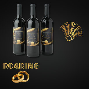 Hochzeit in Vintagem schwarzem Gold der 20er Jahre Weinetikett