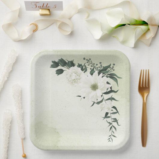 Hochzeit in weißem Blumen Pappteller (Hochzeit)