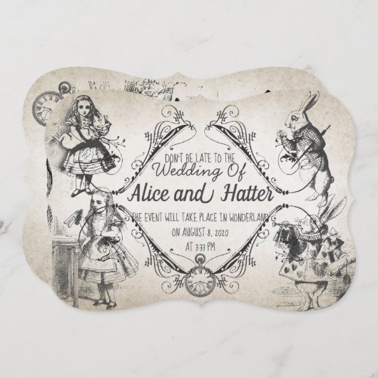 Hochzeit in Wunderland Einladung (Vorne/Hinten)