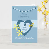 Hochzeit Jubiläum blau mit Burt und Herz Karte (Gelbe Blume)