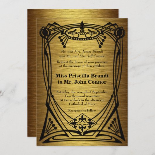 Hochzeit-Jugendstil-Goldstar Gatsby Einladung (Vorne/Hinten)