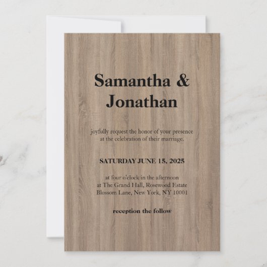 Hochzeit Klassisch Basic Braun Weiche Holzmaserung Einladung (Vorderseite)