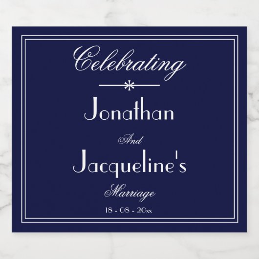 Hochzeit klassisch Elegant Navy Personalisiert Schaumweinetikett (Einzelnes Label)