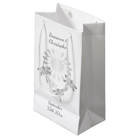 Hochzeit kleine Geschenktasche Silberdrachenfliege Geschenktüte (Vorderseite Schrägansicht)