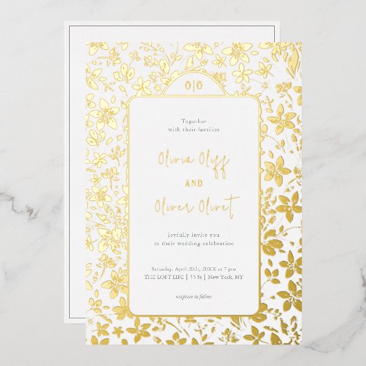 Hochzeit kleiner Blume Folieneinladung (Vorderseite/Rückseite)